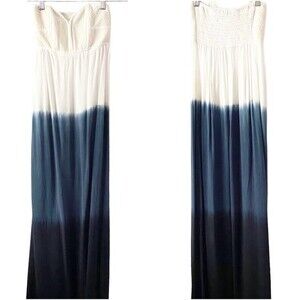 Ava Sky Ivory to Blue Ombré Strapless Maxi Tencell Dress XS Coastal Resortwear